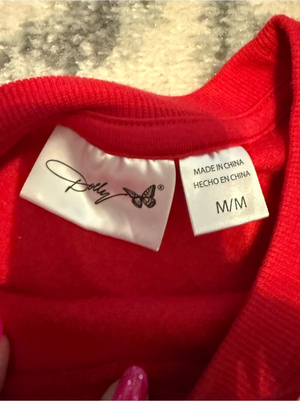 Red "I Love Dolly" Graphic Crewneck Sweatshirt with Blue Accent - Picture 2 of 2